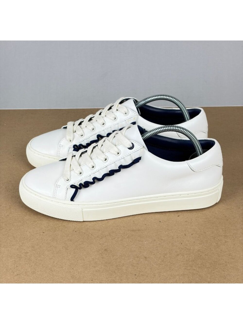 Tory Burch Sport Ruffle Sneakers Womens 7.5 Leather White Blue Fashion Shoes